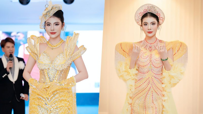 Á hậu Kimmie Lê hoá ‘nữ thần bình minh’ trong hai thiết kế First face và Vedette