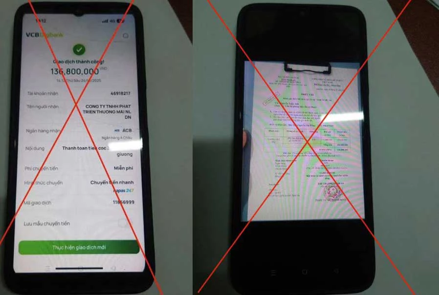 Giả mạo biên lai chuyển tiền thành công và phiếu chi để lừa đảo