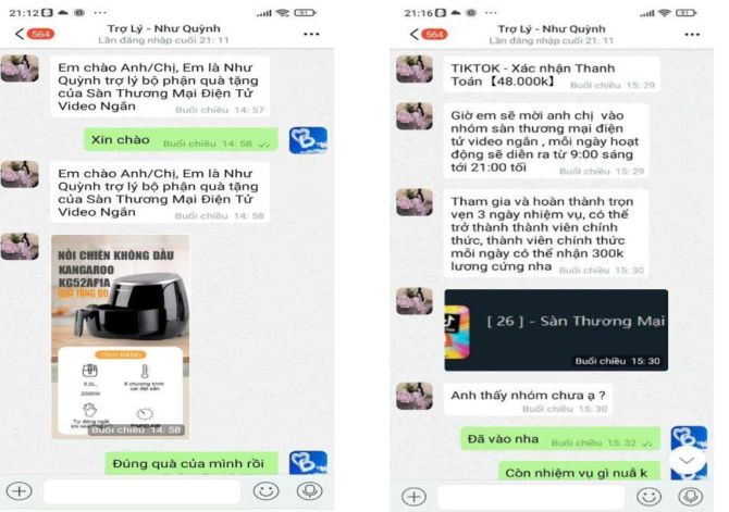 Trợ lý hướng dẫn làm nhiệm vụ và thêm vào nhóm sàn thương mại điện tử video ngắn. Ảnh: Công an tỉnh Cao Bằng.