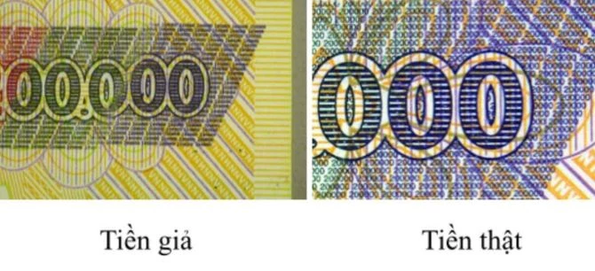 Mệnh giá in sai vị trí, có thể nhận thấy bằng mắt thường. Ảnh: Công an tỉnh Cao Bằng.