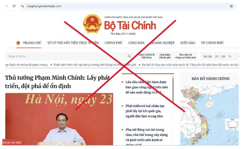 Website giả mạo của Bộ Tài chính.