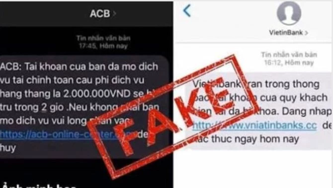 Một tin nhắn lừa đảo liên quan đến ngân hàng. Ảnh: Internet