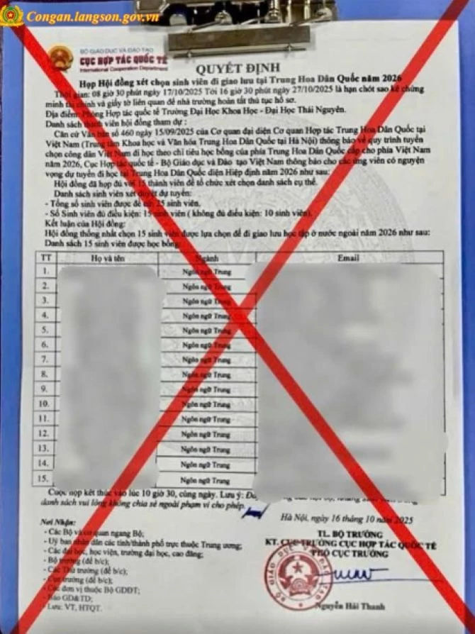Văn bản giả mạo được các đối tượng lừa đảo sử dụng. Ảnh: Công an Lạng Sơn. Văn bản giả mạo được các đối tượng lừa đảo sử dụng. Ảnh: Công an Lạng Sơn.