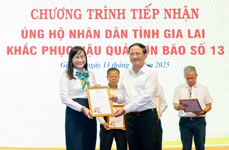 Chủ tịch UBND tỉnh Gia Lai Phạm Anh Tuấn trao thư cảm ơn BIDV Bình Định vì những đóng góp kịp thời giúp địa phương khắc phục thiên tai. Chủ tịch UBND tỉnh Gia Lai Phạm Anh Tuấn trao thư cảm ơn BIDV Bình Định vì những đóng góp kịp thời giúp địa phương khắc phục thiên tai.