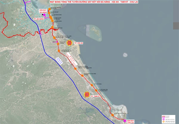 Mặt bằng tổng thể tuyến đường sắt đô thị kết nối Đà Nẵng - Hội An - Tam Kỳ - Chu Lai. Mặt bằng tổng thể tuyến đường sắt đô thị kết nối Đà Nẵng - Hội An - Tam Kỳ - Chu Lai.