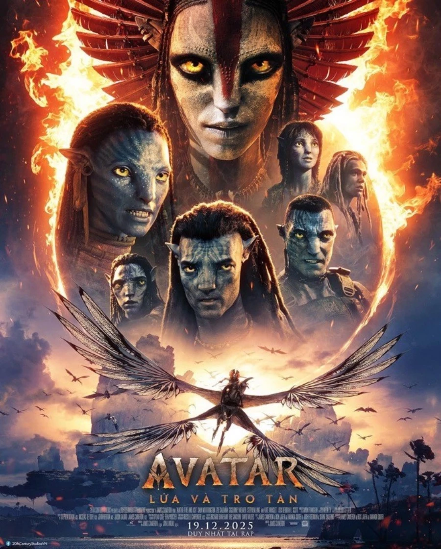 Avatar: Fire and ash dự kiến khởi chiếu ngày 19/12/2025 tại các rạp toàn quốc.
