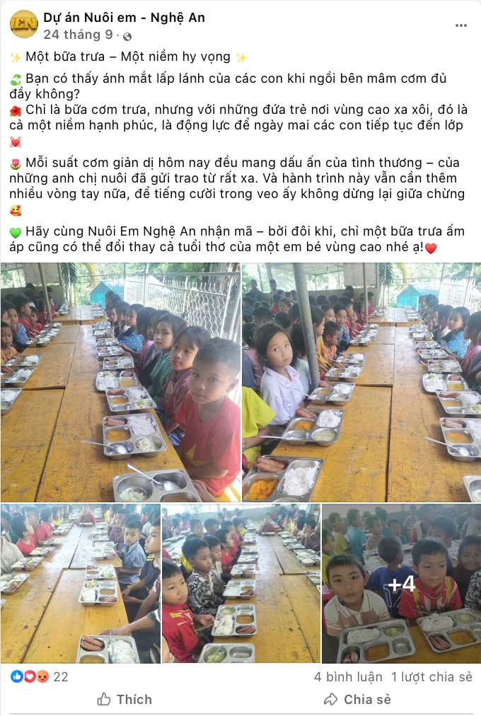 Nhiều thông tin, hình ảnh đăng trên dự án "Nuôi em ở Nghệ An"