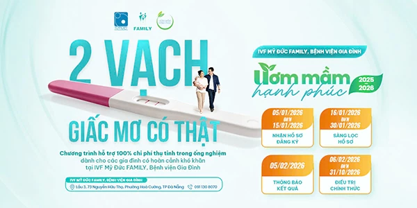 Poster thông báo chương trình "Ươm mầm hạnh phúc 2025  2026" của Bênh viện Đa khoa Gia Đình Đà Nẵng.