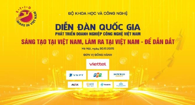 Diễn đàn Quốc gia phát triển doanh nghiệp công nghệ Việt Nam với chủ đề: "Sáng tạo tại Việt Nam, làm ra tại Việt Nam - để dẫn dắt". Ảnh: Trung tâm Truyền thông KH&CN.