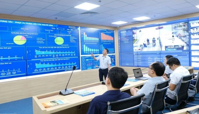 Trung tâm Giám sát - điều hành thông minh tỉnh Thanh Hóa. Ảnh: VOV.