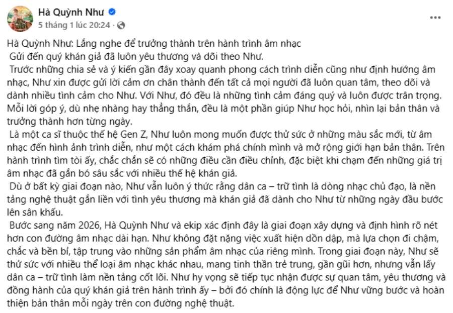Chia sẻ của Hà Quỳnh Như trên trang cá nhân. Chia sẻ của Hà Quỳnh Như trên trang cá nhân.