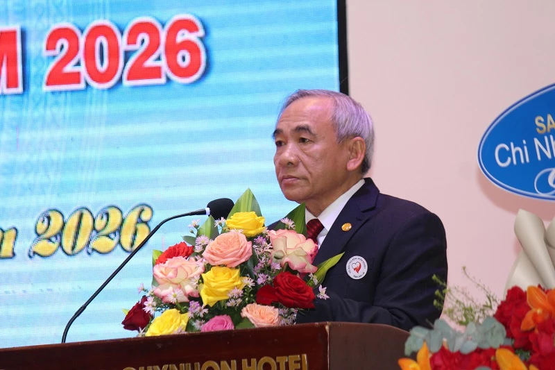 Ông Phan Minh Hải - Phó Chủ tịch Thường trực Hội Bảo trợ bệnh nhân nghèo tỉnh Gia Lai, phát biểu tại hội nghị.