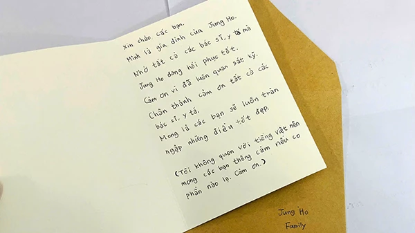 Thư cám ơn của người nhà bệnh nhân Kim J.H gửi BV Đà Nẵng.