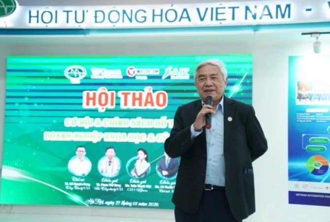 TS. Nguyễn Quân, nguyên Bộ trưởng Bộ KH&CN, Chủ tịch Hội Tự động hóa Việt Nam phát biểu tại Hội thảo. Ảnh: Trung tâm Truyền thông KH&CN. TS. Nguyễn Quân, nguyên Bộ trưởng Bộ KH&CN, Chủ tịch Hội Tự động hóa Việt Nam phát biểu tại Hội thảo. Ảnh: Trung tâm Truyền thông KH&CN.