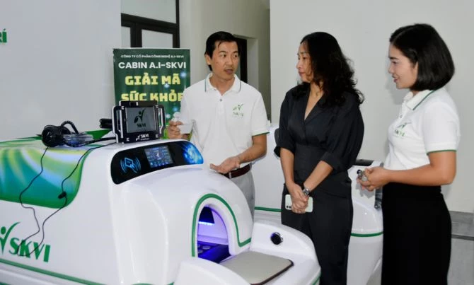 Công ty cổ phần Công nghệ AI- SKVI, phường Việt Yên có dự án tham gia Cuộc thi Khởi nghiệp đổi mới sáng tạo tỉnh Bắc Ninh năm 2025. Ảnh: Báo và Phát thanh, truyền hình Bắc Ninh.