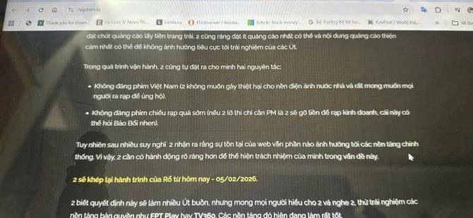 Lời chia tay của quản trị viên trên trang web.