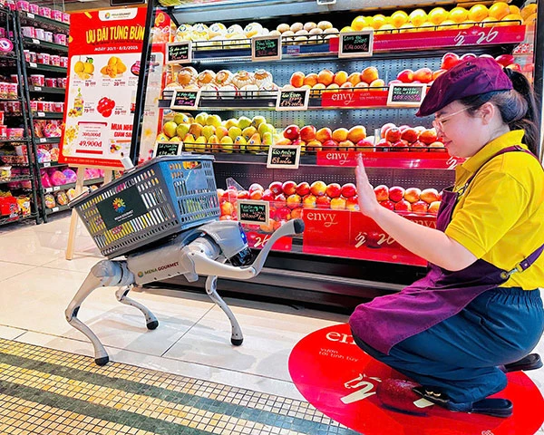 Robot "giao tiếp" với nhân viên siêu thị Menas.