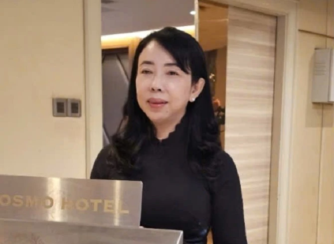 Bà Nguyễn Tâm Tuyết Trinh Phó giám đốc Trung tâm Xúc tiến Đầu tư Tương mại và Du Lịch tỉnh An Giang phát biểu tại hội nghị.