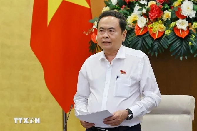 Chủ tịch Quốc hội Trần Thanh Mẫn phát biểu tại cuộc họp - Ảnh: TTXVN