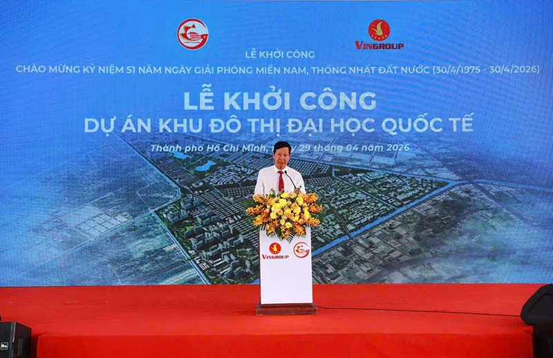 Ông Lê Khắc Hiệp, Phó chủ tịch Tập đoàn Vingroup, tại lễ khởi công ngày 29/4.
