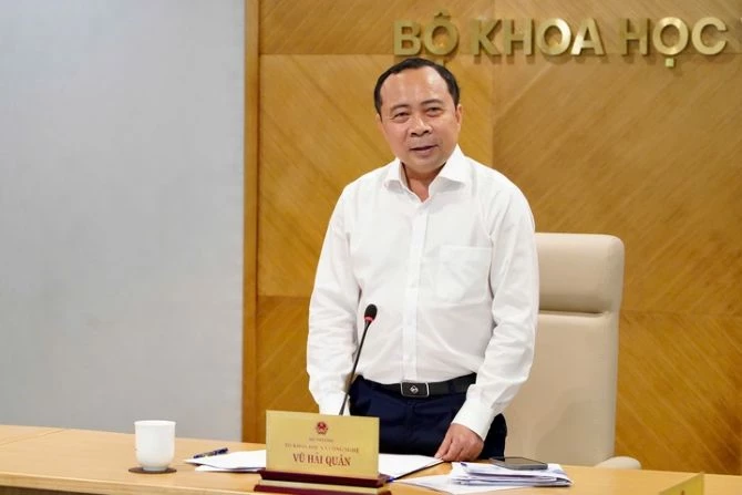 Bộ trưởng Vũ Hải Quân phát biểu tại Hội nghị giao ban quản lý nhà nước tháng 4/2026. Ảnh: Trung tâm Truyền thông KH&CN.