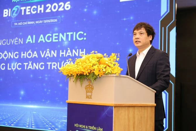 Ông Nguyễn Văn Khoa - Chủ tịch Hiệp hội Phần mềm và Dịch vụ Công nghệ thông tin Việt Nam (VINASA) phát biểu tại Biztech 2026.
