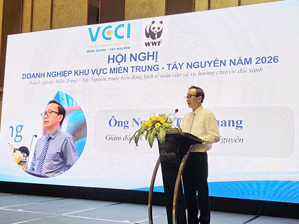 Ông Nguyễn Tiến Quang phát biểu tại hội nghị doanh nghiệp miền Trung - Tây Nguyên ngày 29/5.