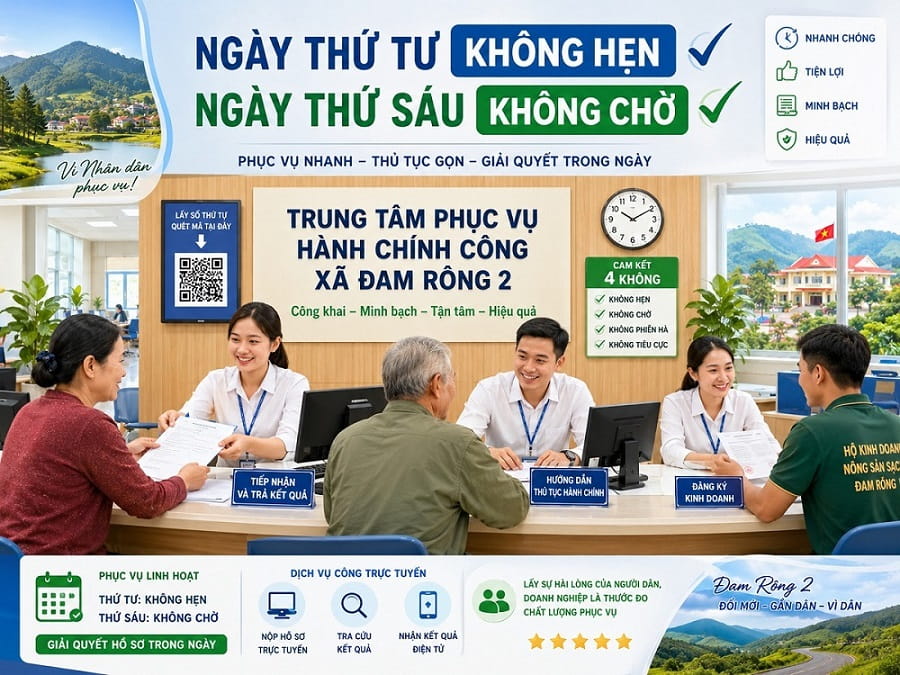 Lâm Đồng: Xã Đam Rông 2 triển khai ngày làm thủ tục không hẹn, không chờ