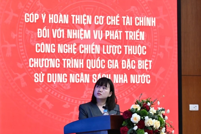 Nguyễn Thị Kim Thành, Kế toán trưởng NAFOSTED trình bày về Cơ chế tài chính đột phá cho nhiệm vụ phát triển công nghệ chiến lược.