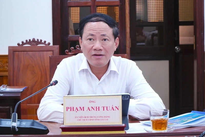 Chủ tịch UBND tỉnh Gia Lai Phạm Anh Tuấn trao đổi với các doanh nghiệp, nhà đầu tư.