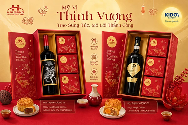 Set quà Trung thu kết hợp bánh và rượu vang do Thế Giới Rượu Vang Hải Đăng thực hiện. Set quà Trung thu kết hợp bánh và rượu vang do Thế Giới Rượu Vang Hải Đăng thực hiện.