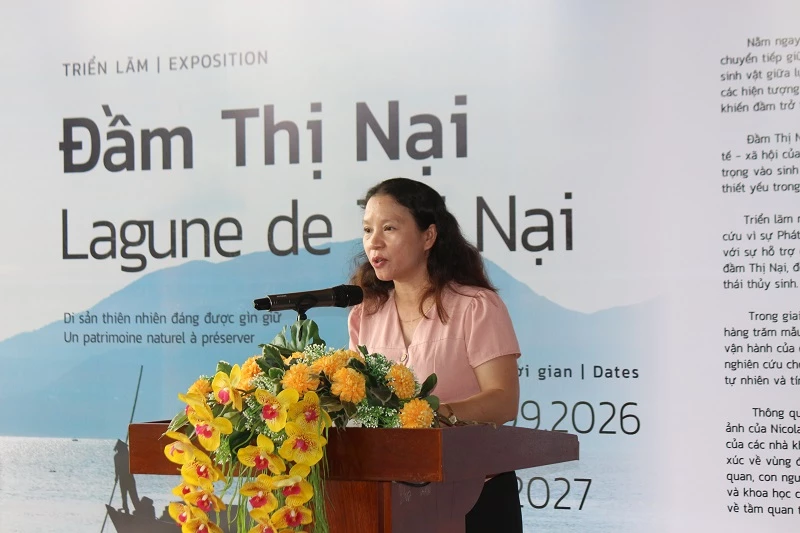 Bà Võ Thị Mộng Hoài - Phó Giám đốc Sở Khoa học và Công nghệ tỉnh Gia Lai phát biểu tại buổi lễ. 