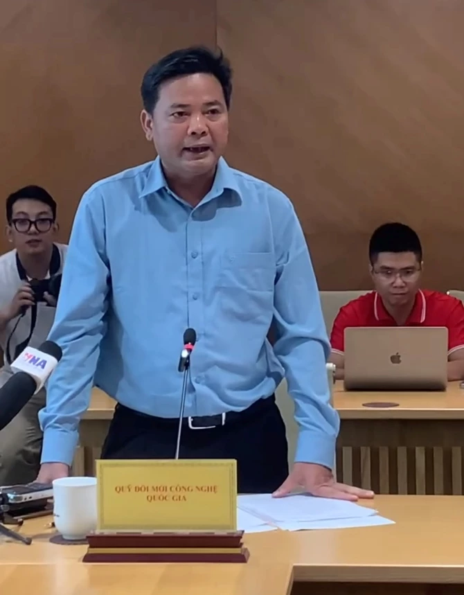 Ông Nguyễn Thế Ích - Phó Giám đốc Quỹ NATIF phát biểu tại họp báo thường kỳ Bộ Khoa học và Công nghệ ngày 30/9.