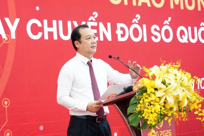 Thứ trưởng Bộ Khoa học và Công nghệ Phạm Đức Long phát biểu tại Lễ chào mừng Ngày Chuyển đổi số quốc gia 2026.