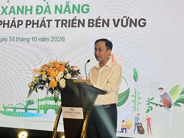 Phó Cục trưởng Cục Du lịch quốc gia Việt Nam Vũ Quang Dũng phát biểu tại hội nghị "“Du lịch xanh Đà Nẵng – Xu hướng và giải pháp phát triển bền vững” chiều ngày 14/10".