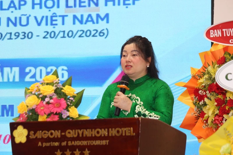Bà Lê Thị Ngọc Lam - Chủ tịch Hội Liên hiệp Phụ nữ tỉnh Gia Lai chia sẻ tại chương trình. 
