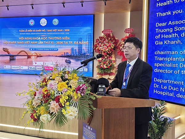 TS.BS Nguyễn Trọng Khoa phát biểu tại hội nghị khoa học thường niên Hội Gh&eacute;p tạng Việt Nam lần thứ XI – năm 2026. 