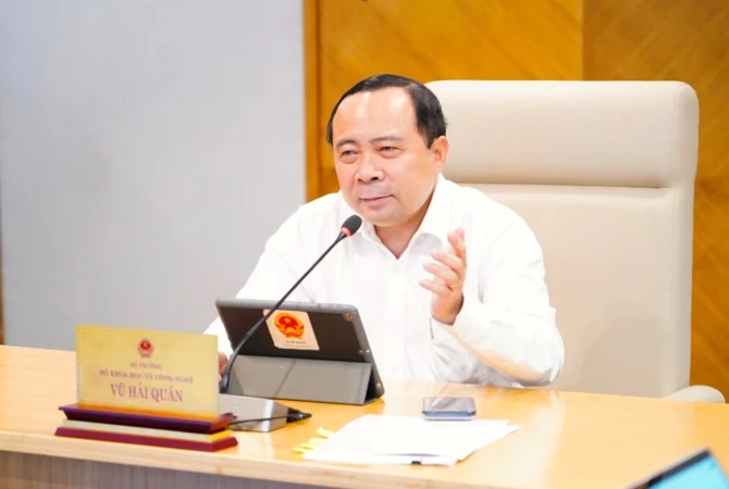 Bộ trưởng Vũ Hải Quân chủ trì hội nghị từ điểm cầu chính.
