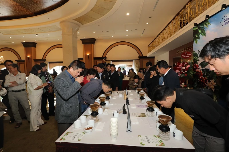 Các đại biểu tham gia cuộc thi thử nếm cà phê (cupping).