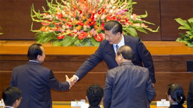 Ông Tập Cận Bình bắt tay một số đại biểu Quốc hội Việt Nam - Ảnh: Việt Dũng