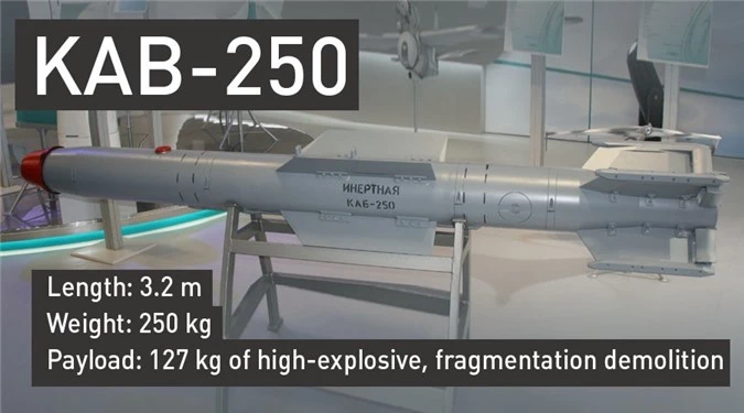 Bom KAB-250 dài 3.2m, nặng 250kg, trong đó có 127kg thuốc nổ.