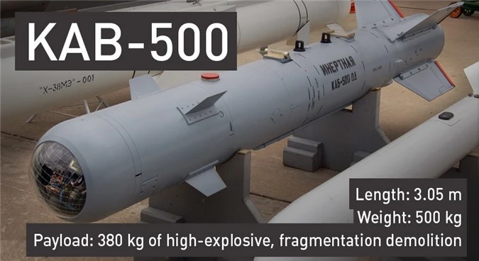 Bom KAB-500 dài 3,05m, nặng 500kg, trong đó có 380kg thuốc nổ.