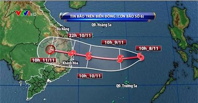 Bão số 6 đang hướng thẳng về phía đất liền Trung Bộ