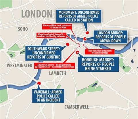 39 người thương vong sau vụ tấn công liên hoàn ở London, Anh-Mỹ cùng họp nội các khẩn