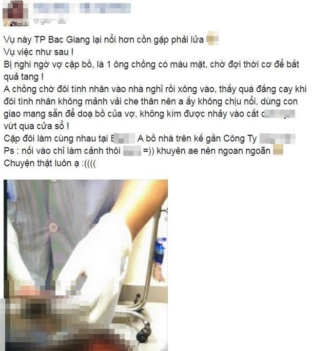 Cuồng ghen, chồng cắt "của quý" của tình địch ném qua cửa sổ?