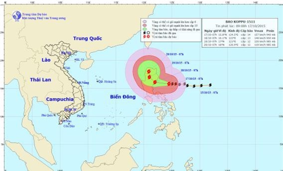 Tin tức mới nhất về bão KOPPU: Miệng núi lửa giật cấp 15
