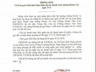 Rút ngắn chu kỳ thanh toán về ngày T+2 từ 1/1/2016
