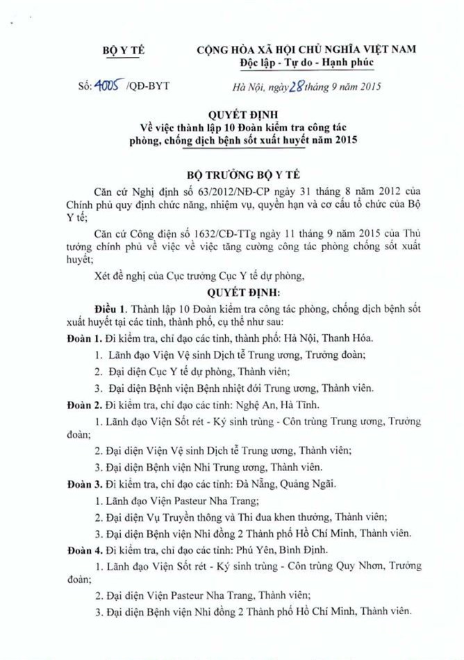 Thành lập 10 Đoàn kiểm tra công tác phòng, chống sốt xuất huyết