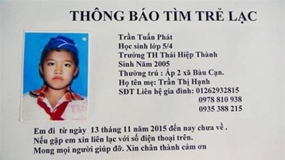 Tìm thấy học sinh tiểu học bị mất tích bất thường