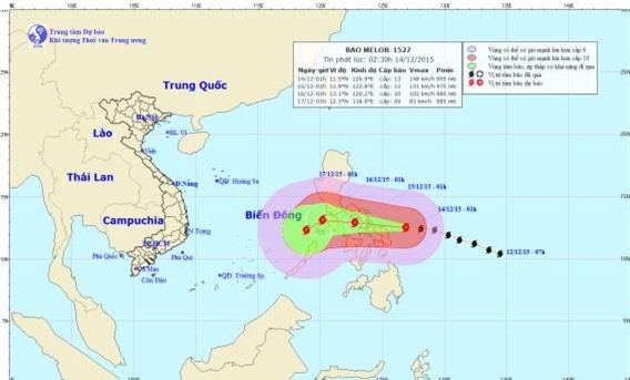 Bão Melor giật cấp 16-17 ở gần biển Đông chuyển hướng đi